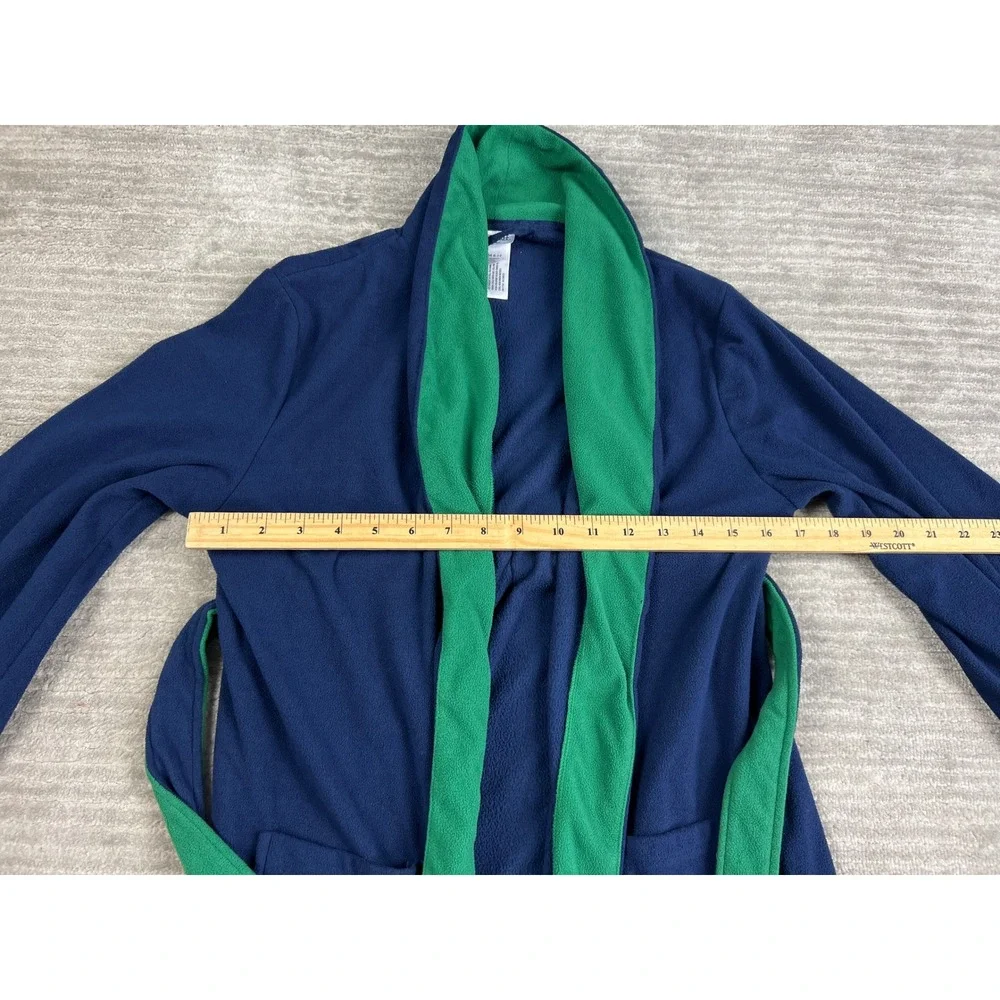 Cherokee Robe Kids Medium 8-10 Navy Blue Green Fleece Sleepwear Shawl Collar Tie